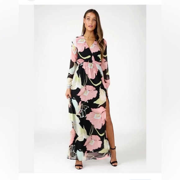 LAST CHANCE LULU’s Wondrous Water Lilies Floral Maxi Dress XS - Picture 3 of 7